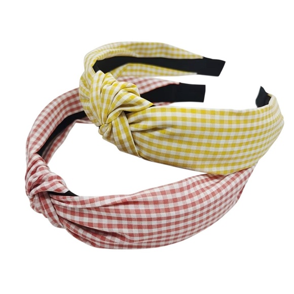 headband_ Accessories - 013.Gingham Knot Headbands in Yellow and Pink